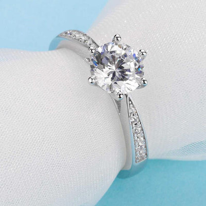 925 Sterling Silver Classic Round Cut CZ Six Prong Solitaire Ring 9