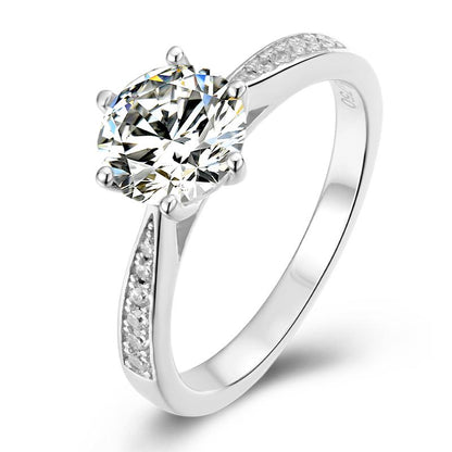 925 Sterling Silver Classic Round Cut CZ Six Prong Solitaire Ring 1