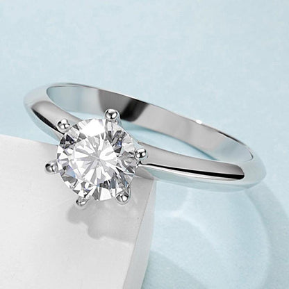 925 Sterling Silver Classic Round Cut CZ Six Prong Solitaire Ring 5