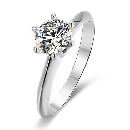 925 Sterling Silver Classic Round Cut CZ Six Prong Solitaire Ring 1