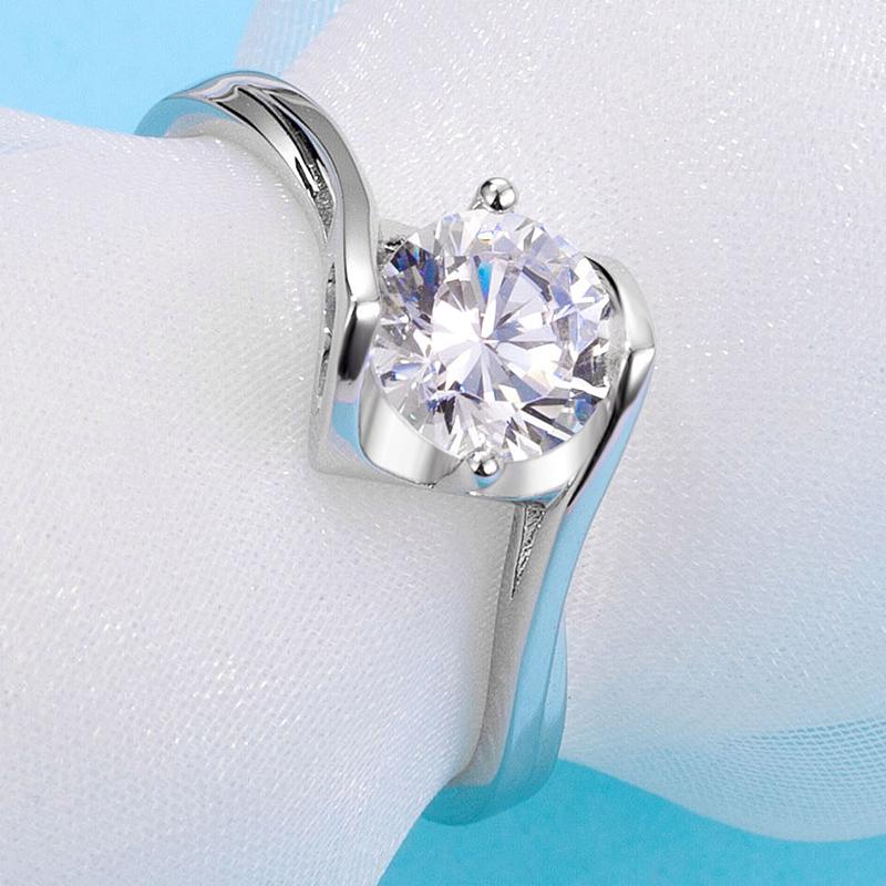 925 Sterling Silver Classic Round Cut CZ Angle Solitaire Rings 4