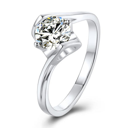 925 Sterling Silver Classic Round Cut CZ Angle Solitaire Rings 1