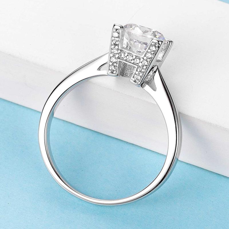 925 Sterling Silver  Classic Round Cut CZ HW Letter Solitaire Ring 6