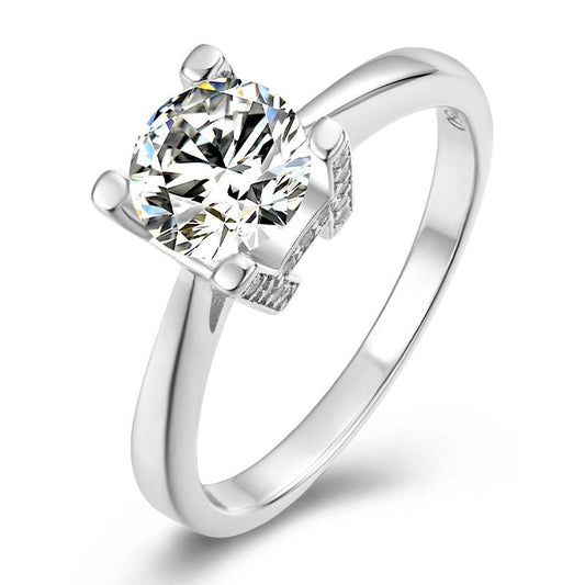 925 Sterling Silver  Classic Round Cut CZ HW Letter Solitaire Ring 1