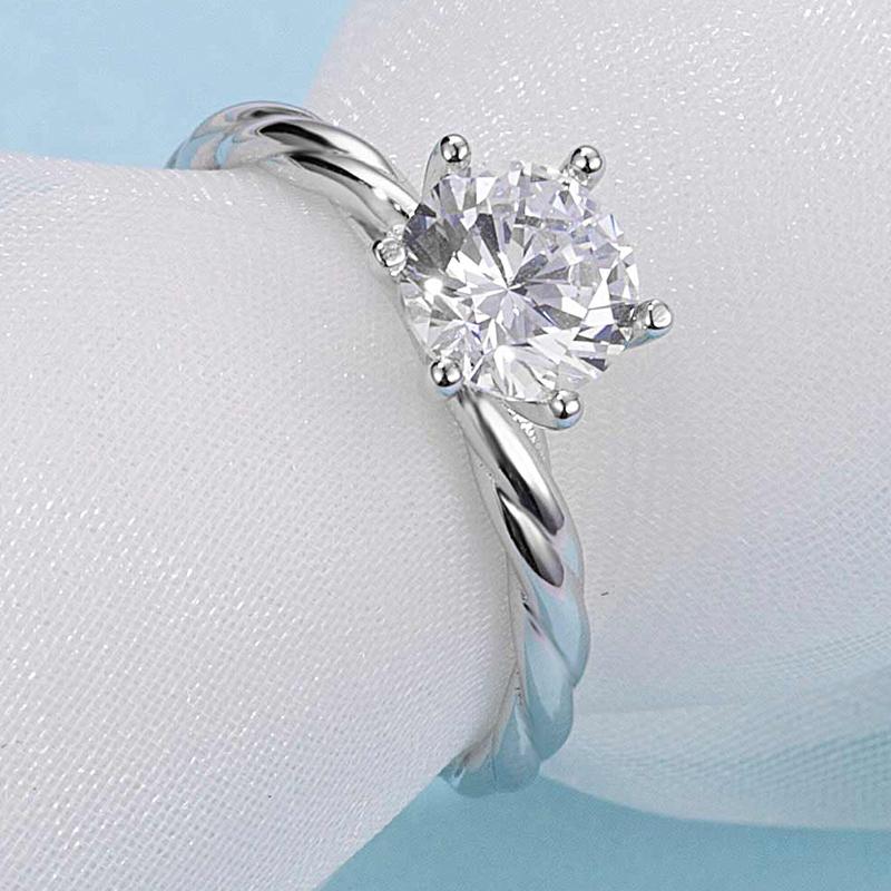 925 Sterling Silver Classic Round Cut CZ Diamond Vine Solitaire Ring 4