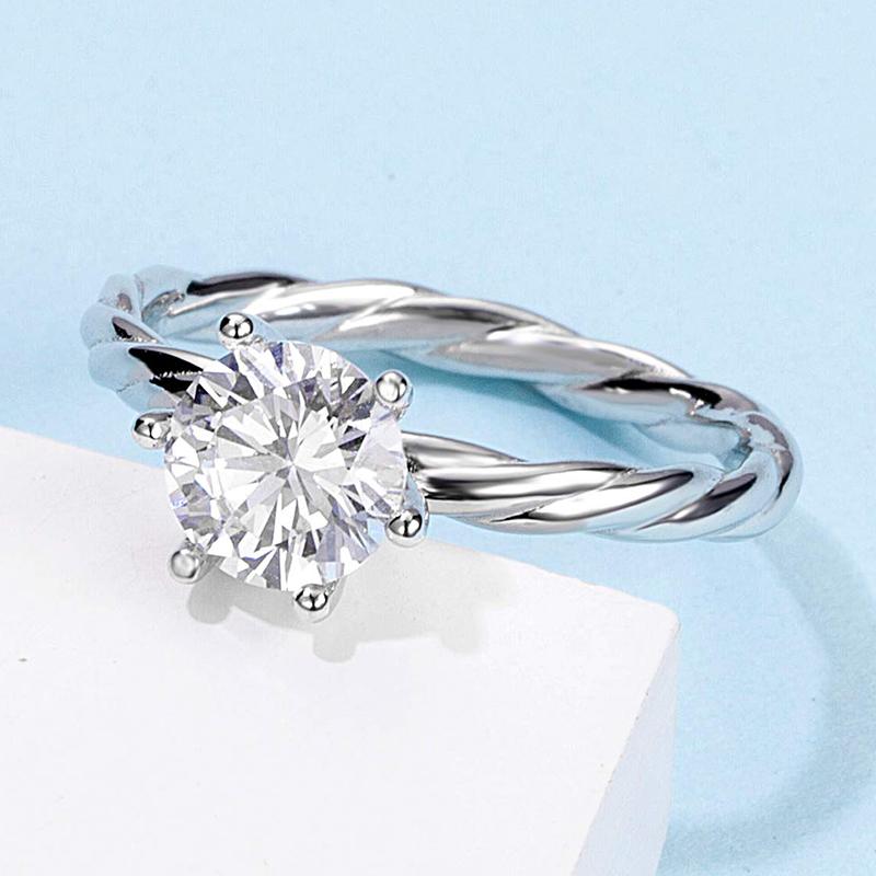 925 Sterling Silver Classic Round Cut CZ Diamond Vine Solitaire Ring 5