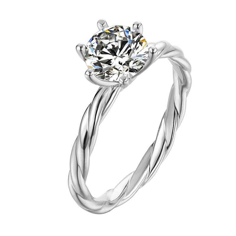 925 Sterling Silver Classic Round Cut CZ Diamond Vine Solitaire Ring 1