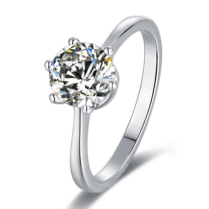 925 Sterling Silver Classic Round Cut CZ Six Prong Solitaire Rings 1