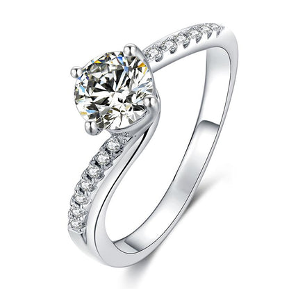 925 Sterling Silver Classic Round Cut CZ Twist Ring 1