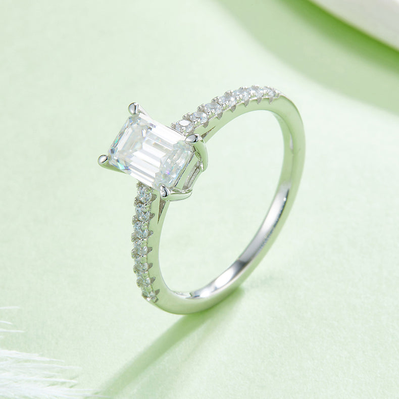 925 Sterling Silver Emerald Cut Pave Style Engagement Ring For  Her 4