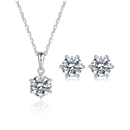 925 Sterling Silver Brilliant Round Cut CZ Stud Earrings Necklace Sets 1