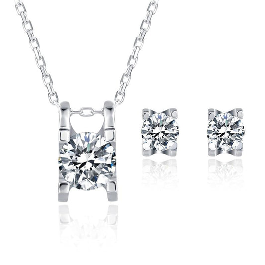 925 Sterling Silver Brilliant Round Cut  cz Diamond Stud Earrings Necklace Sets 1