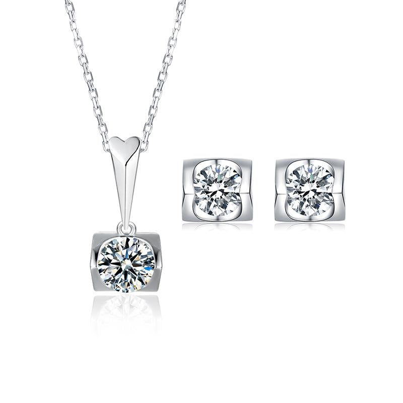 925 Sterling Silver Brilliant Round Cut CZ Diamond Stud Earrings Necklace Sets 1