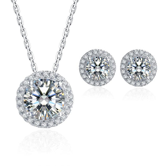 925 Sterling Silver Brilliant Round Cut CZ Diamond Stud Earrings Necklace Sets 1