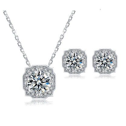 925 Sterling Silver Brilliant Round Cut CZ Diamond Stud Earrings Necklace Sets 1