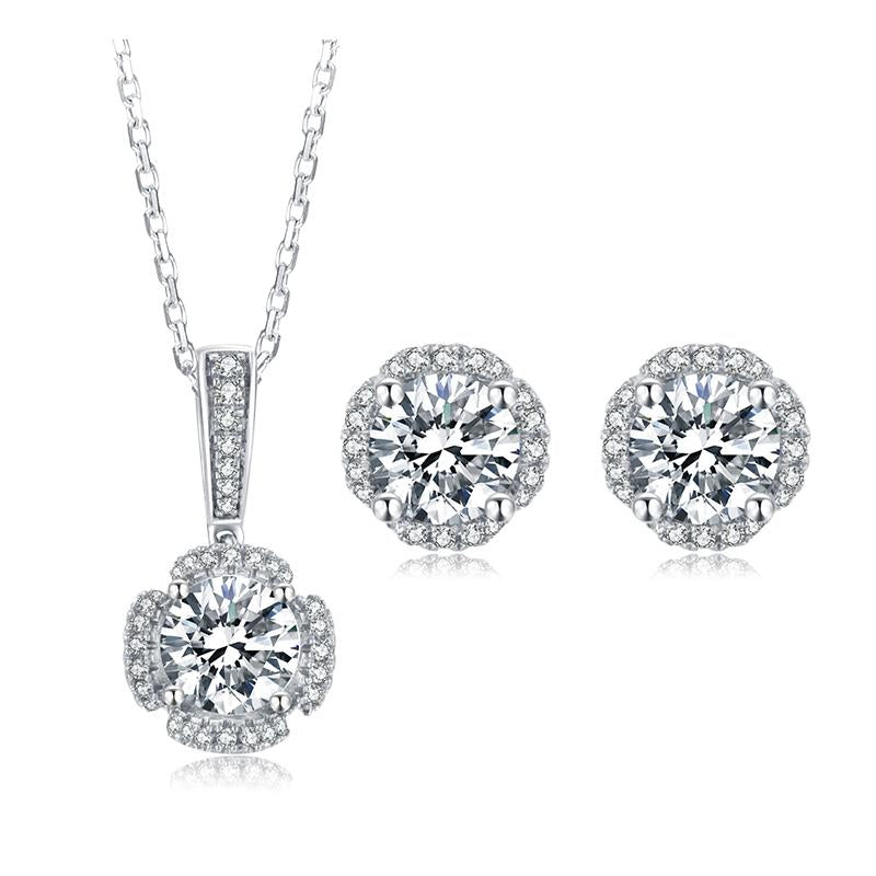 925 Sterling Silver Brilliant Round Cut CZ Diamond Stud Earrings Necklace Sets 1