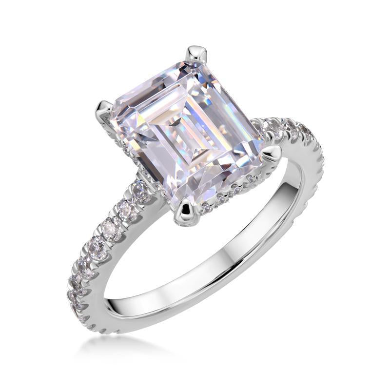 925 Sterling Silver Luxury Hidden Halo Emerald Cut CZ  Ring 2