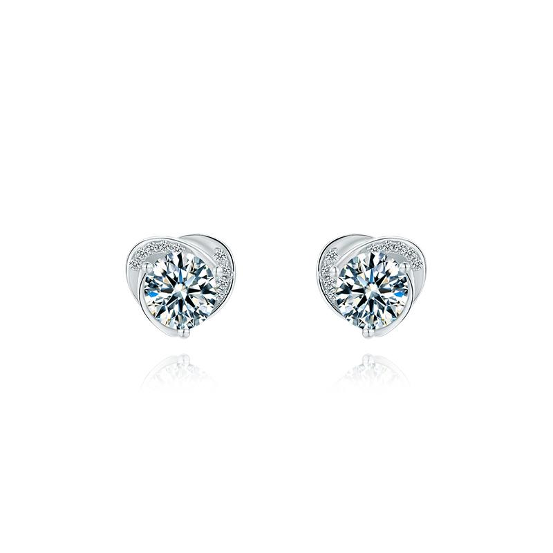 925 Sterling Silver Brilliant Round Cut CZ Diamond Heart-shaped Shank Stud Earrings Necklace Sets 7