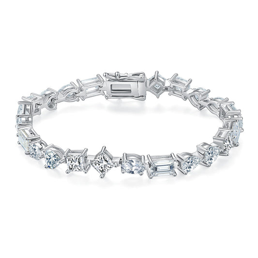 925 Sterling Silver Shaped Stone Tennis Bracelet 1