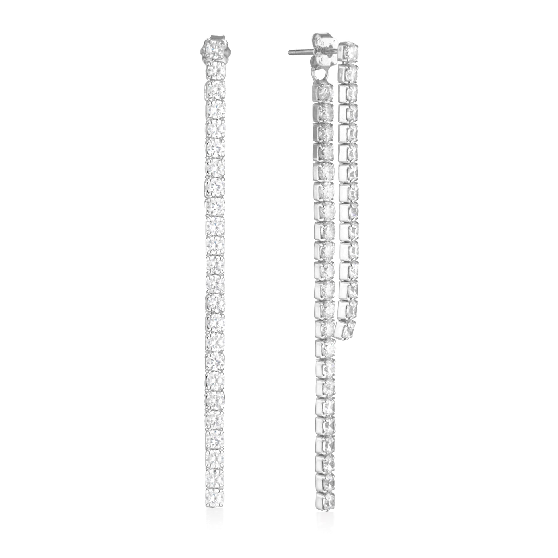 925 Sterling Silver  Round Cut Cubic Zirconia Tennis Drop Earrings 1