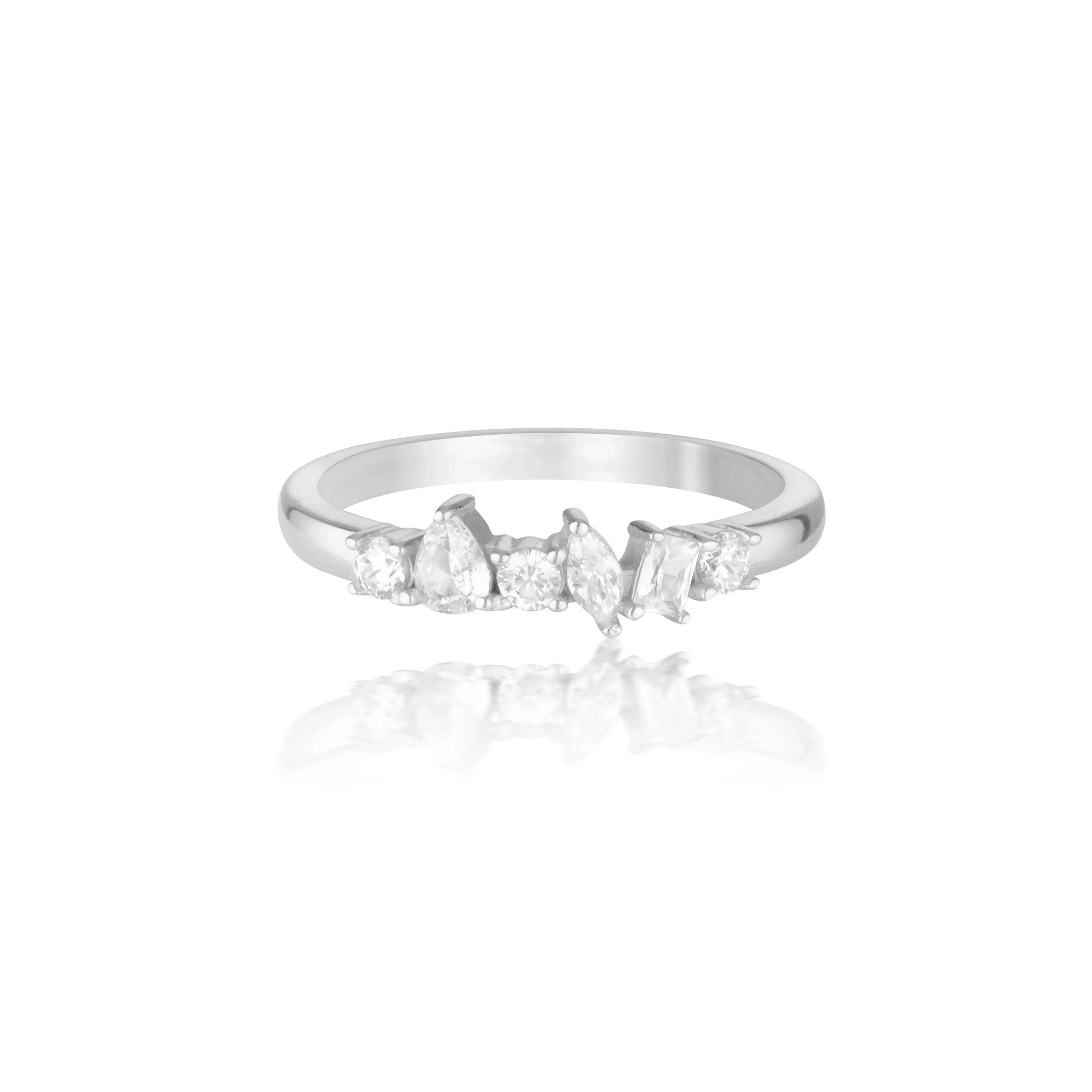 925 Sterling Silver Simi Round Cut Cubic Zirconia Wedding Band 1