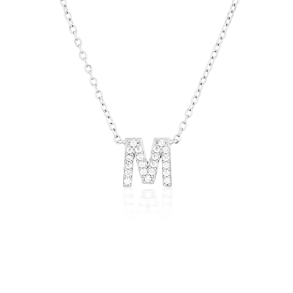 925 Sterling Silver CZ A-Z Necklaces Silver 16