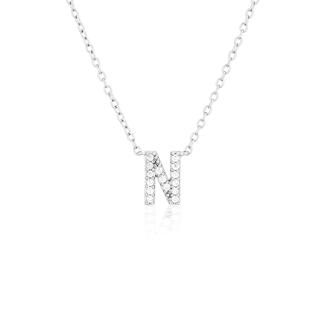 925 Sterling Silver CZ A-Z Necklaces Silver 17