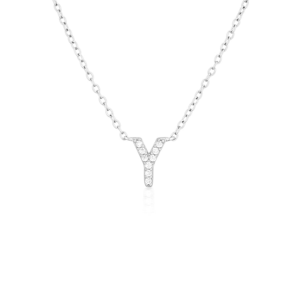 925 Sterling Silver CZ A-Z Necklaces Silver 28