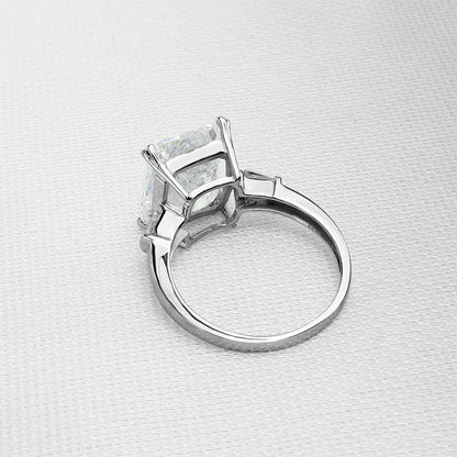 925 Sterling Silver Radiant CZ Bagutte Three Stone Ring 7