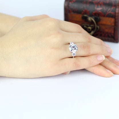 925 Sterling Silver Three Stone Round CZ Ring 10