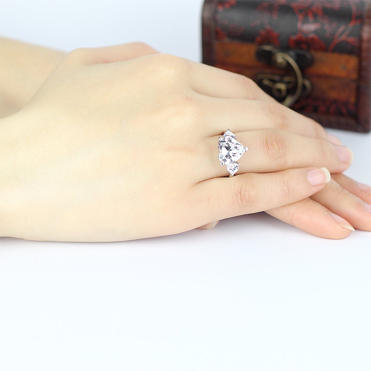 Three Stone Heart CZ Trillion Ring 10