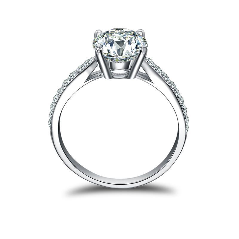 925 Sterling Silver Round Center Stone Created CZ Ring 4