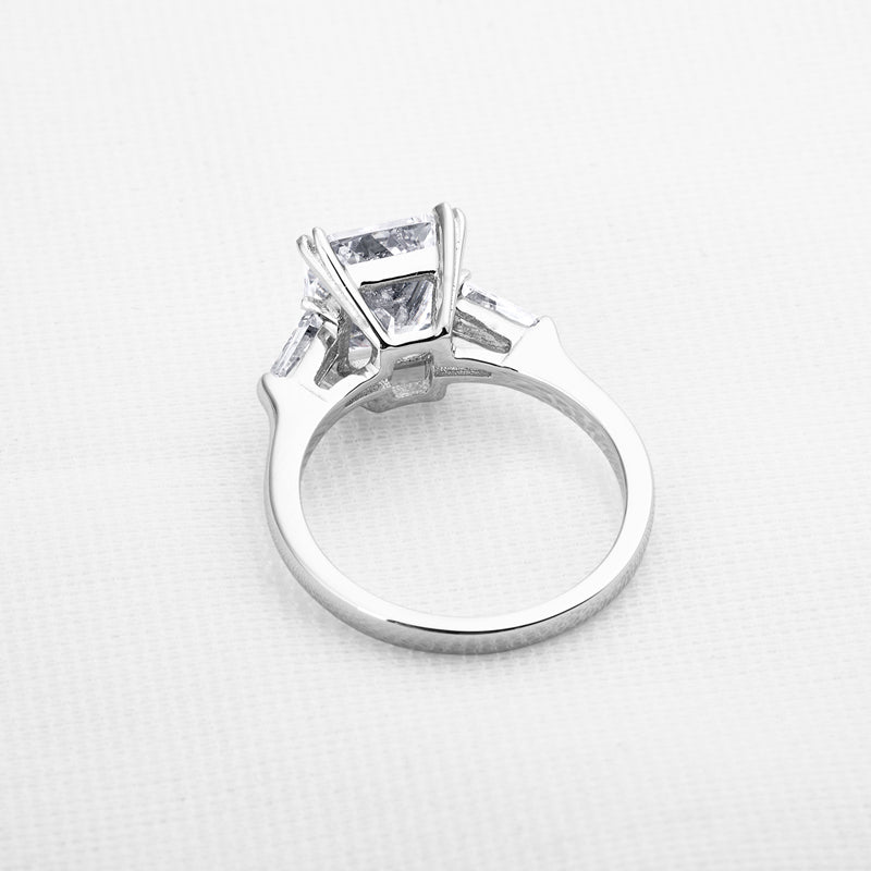 925 Sterling Silver Three Stone Emerald Cut CZ Ring 8