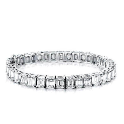 925 Sterling Silver Classic Emerald Cut Created White Diamond Tennis Bracelet 1