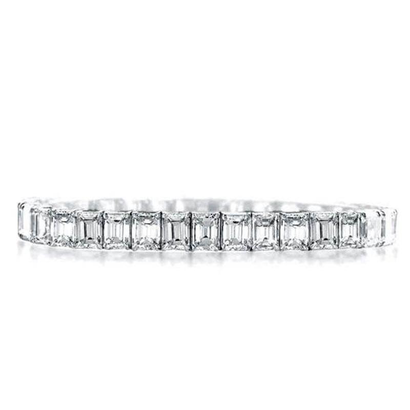 925 Sterling Silver Classic Emerald Cut Created White Diamond Tennis Bracelet 2