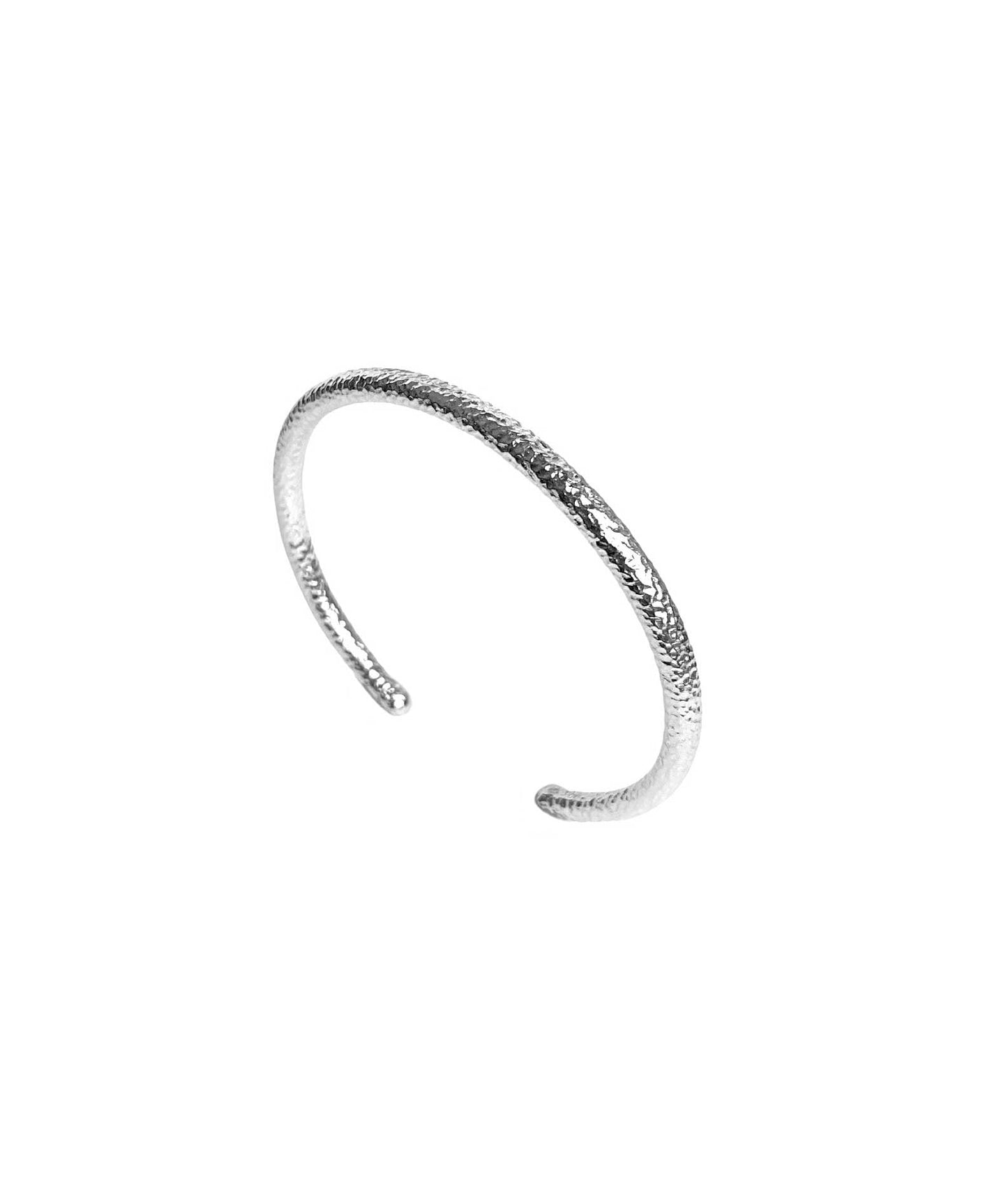 925 Sterling Silver Plain Round Cuff Bracelet, Hammered Silver 1