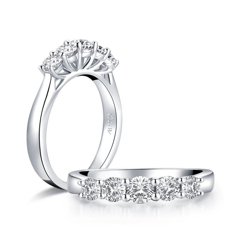 925 Sterling Silver Five Stone Round CZ Ring 3