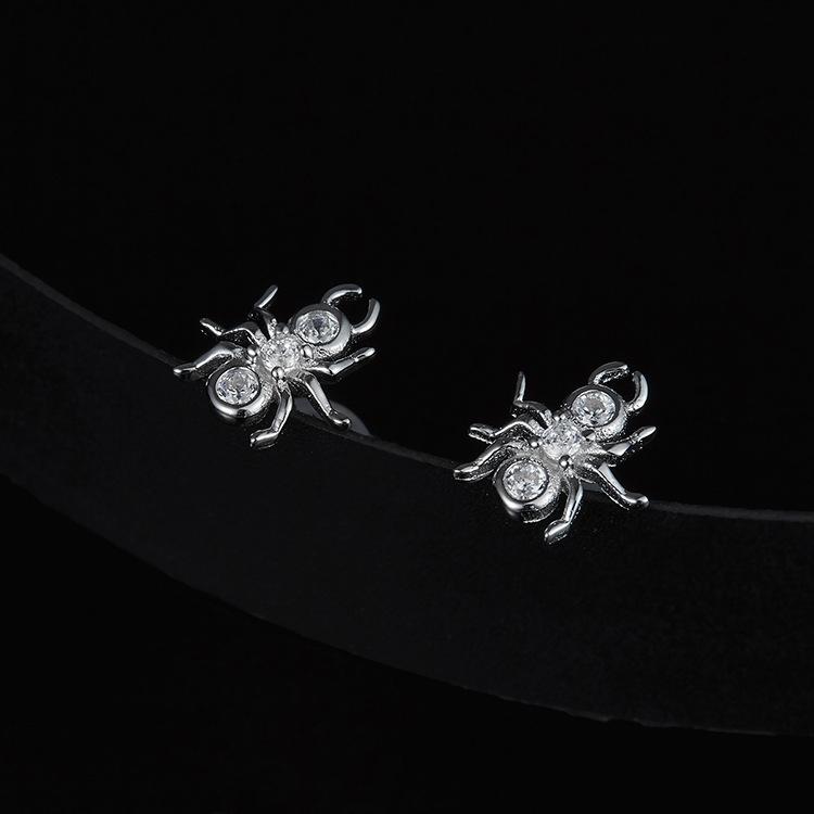 925 Sterling Silver Small Spider CZ Stud Earring 5