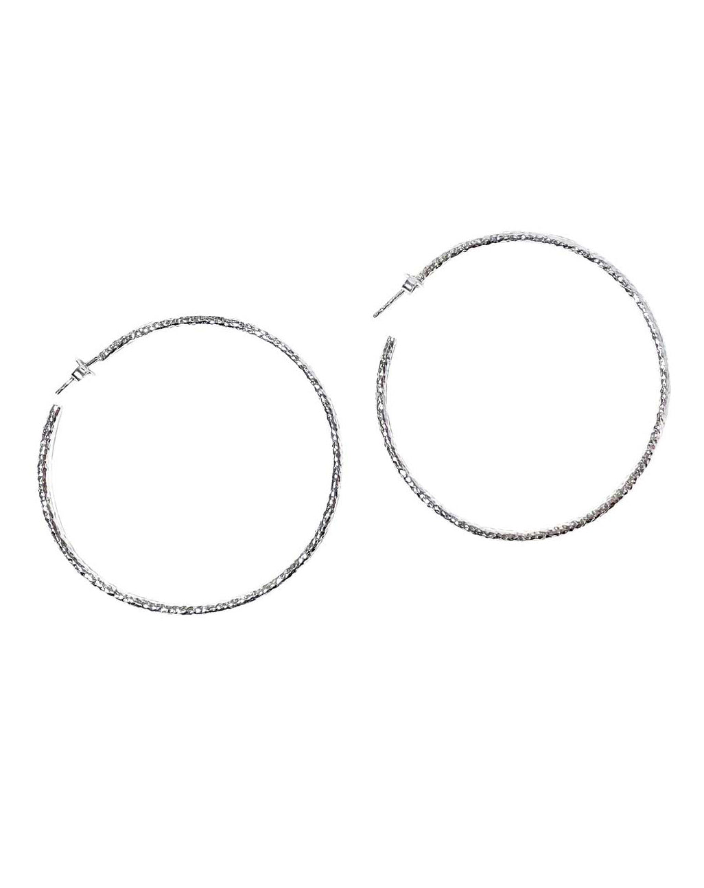 925 Sterling Silver Plain XL Hoops, Silver Hammered 1