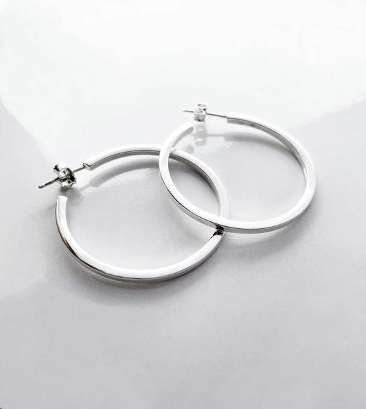 925 Sterling Silver Plain Square Hoops Earrings, Silver 1