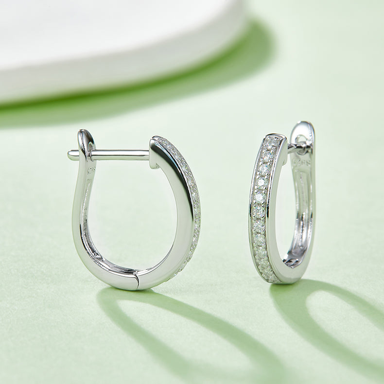 925 Sterling Silver Hoop-Shaped Single Row  Earrings 4