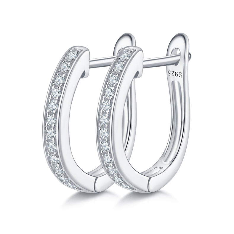 925 Sterling Silver Hoop-Shaped Single Row  Earrings 1