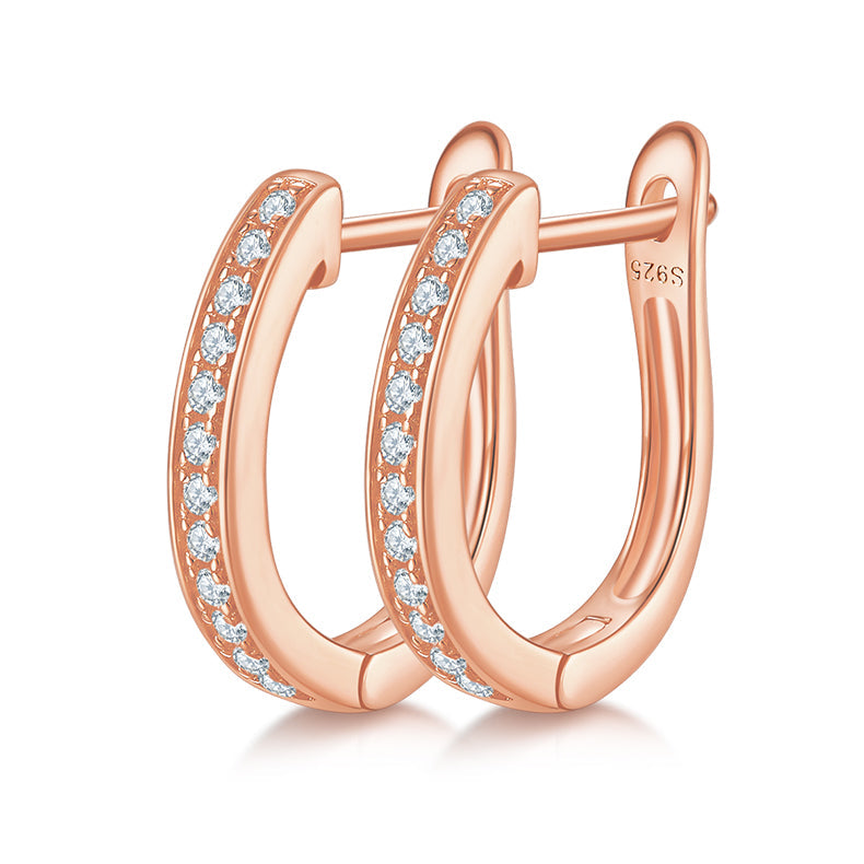 925 Sterling Silver Hoop-Shaped Single Row  Earrings 3