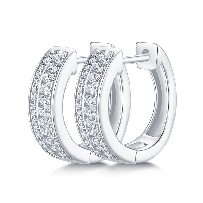 925 Sterling Silver Hoop-Shaped Three-Row  Earrings 1