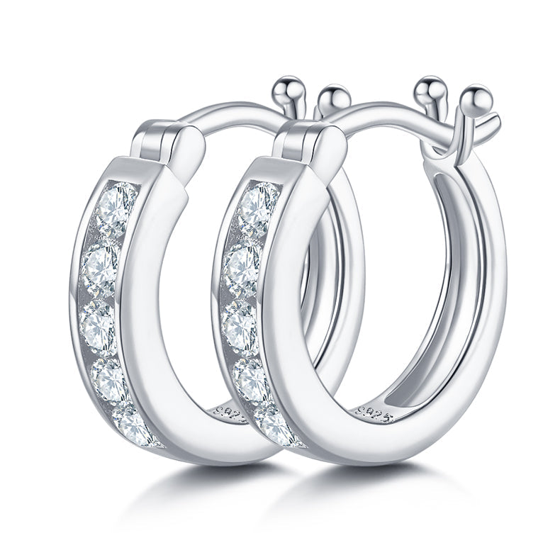 925 Sterling Silver Hoop-Shaped Single Row Earrings 1