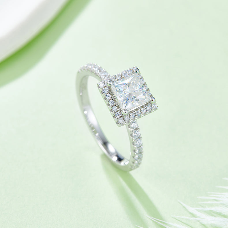 925 Sterling Silver Square Cut Halo and Pave Style  Wedding Ring for Her 5