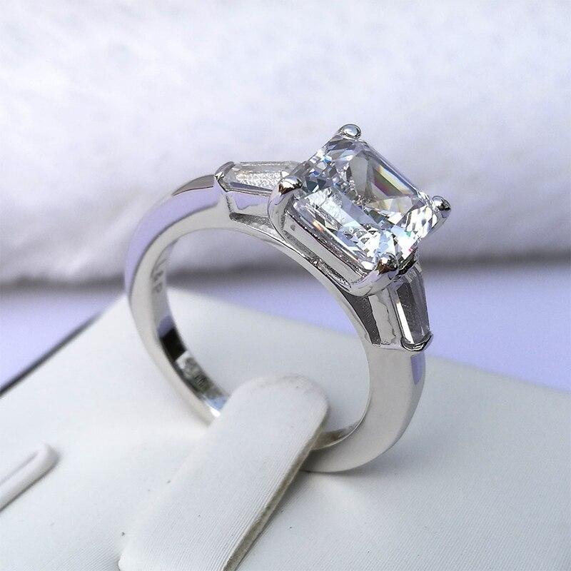 925 Sterling Silver Asscher Cut White Created Diamond Three Stone Ring 6