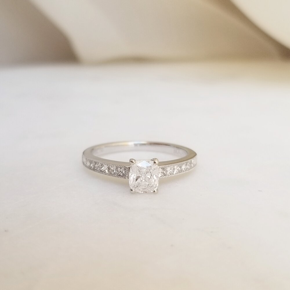 0.54 CT Cushion Solitaire CVD F/VS2 Diamond Engagement Ring 1