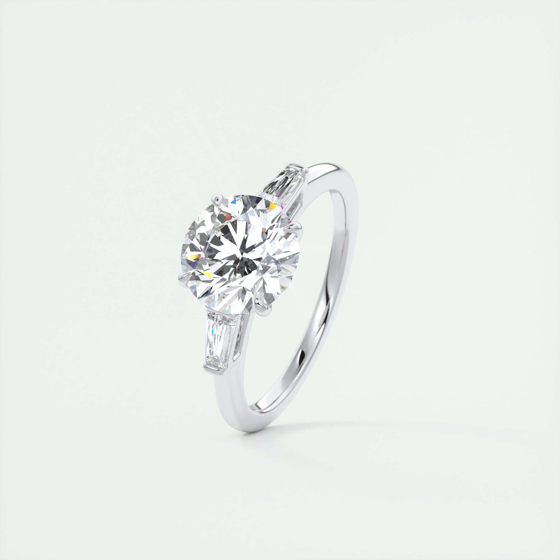 2 CT Round Three Stone CVD F/VS1 Diamond Engagement Ring 4