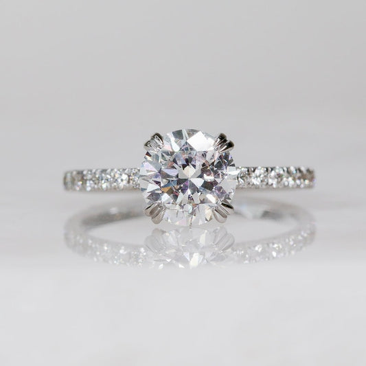 1.42 CT Round Hidden Halo & Pave F/VS1 Diamond Engagement Ring 1